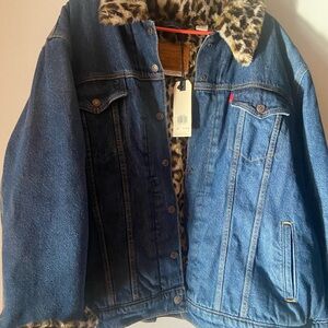 Levi's Blue Jean Jacket with Leopard Print